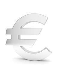 Isolated silver euro sign on white background. European currency. Concept of investment, european market, savings. Power, luxury and wealth. 3D rendering. - obrazy, fototapety, plakaty