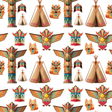 Seamless background with totem poles