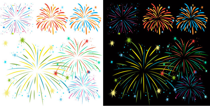 Fireworks on black and white background