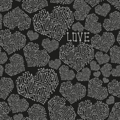 black and white electrical circuit board heart symbol seamless pattern eps10