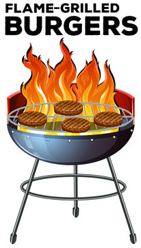 Burger cooking on the flame-grilled