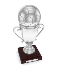 Silver cup and silver ball on white background. 3D rendering.