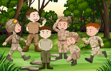 Group of soldiers in the forest