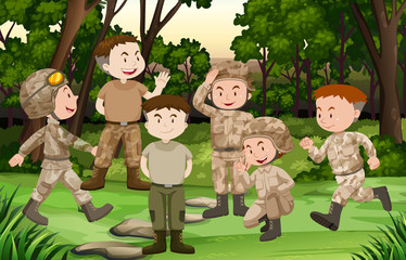 Fototapeta premium Group of soldiers in the forest
