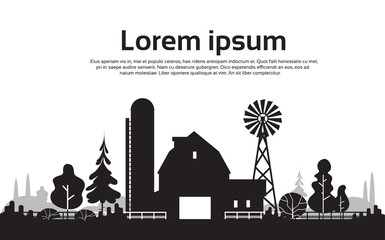 Big Silhouette Farm With House, Farmland Countryside Landscape © mast3r