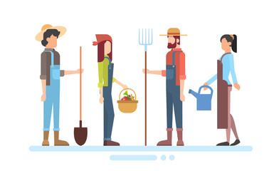 Group Of Farmers Hold Farming Equipment Country Man And Woman