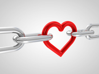 3d illustration of chain with red heart element