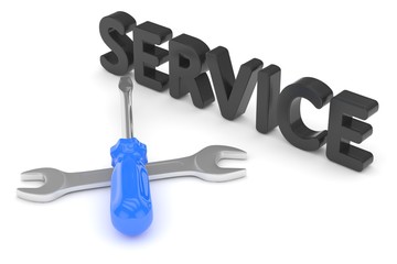 screwdriver and wrench tools on white background. service concept. 3D Rendering.