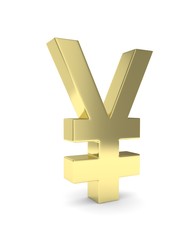 Fototapeta premium Isolated golden yen yuan sign on white background. Chinese japanese currency. Concept of investment, asian market, savings. Power, luxury and wealth. 3D rendering.
