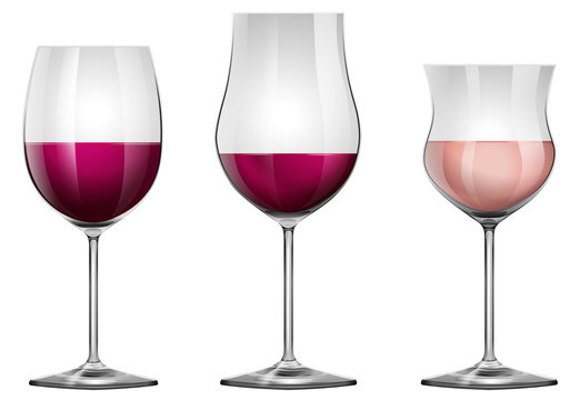 Three wine glasses with wine