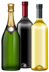 Three bottles of wine and champagne