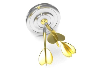 Three arrows darts in center. 3d rendering.