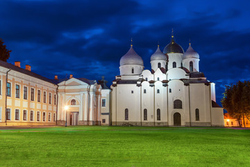 Fototapeta na wymiar Saint Sophia Cathedral at night, Novgorod Veliky
