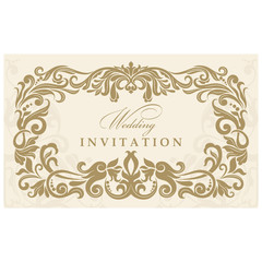 Wedding Invitation cards in an old-style beige and gold.