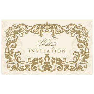 Wedding Invitation cards in an old-style beige and gold.