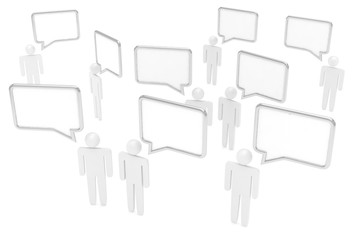 people with talk bubbles isolated over a white background. 3d rendering.