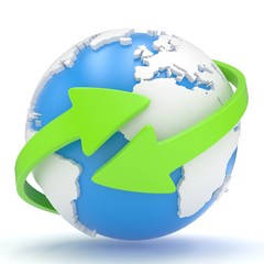 Arrows and Earth globe. 3d render