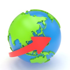 Arrow and Earth globe. 3d render
