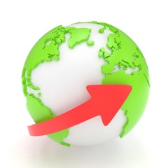 Arrow and Earth globe. 3d render