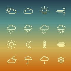 Lines weather forcast Icon set on gradient background. 