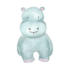 Hippo Cute animal Hand-painted Watercolor Illustration