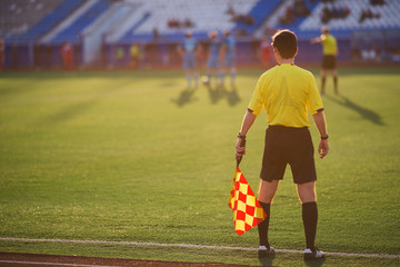 referee soccer. referee is on the field - obrazy, fototapety, plakaty