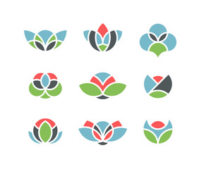Color shapes' geometrical flowers, floral and floristics icons