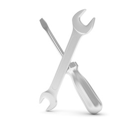 3D Illustration Wrench and screwdriver, service concept