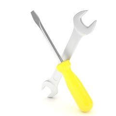 3D Illustration Wrench and screwdriver, service concept