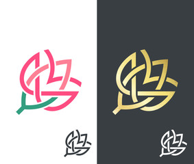 Vector flower, golden, color and monochromatic.