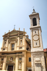 Facades of a church in Nice on the French Riviera

