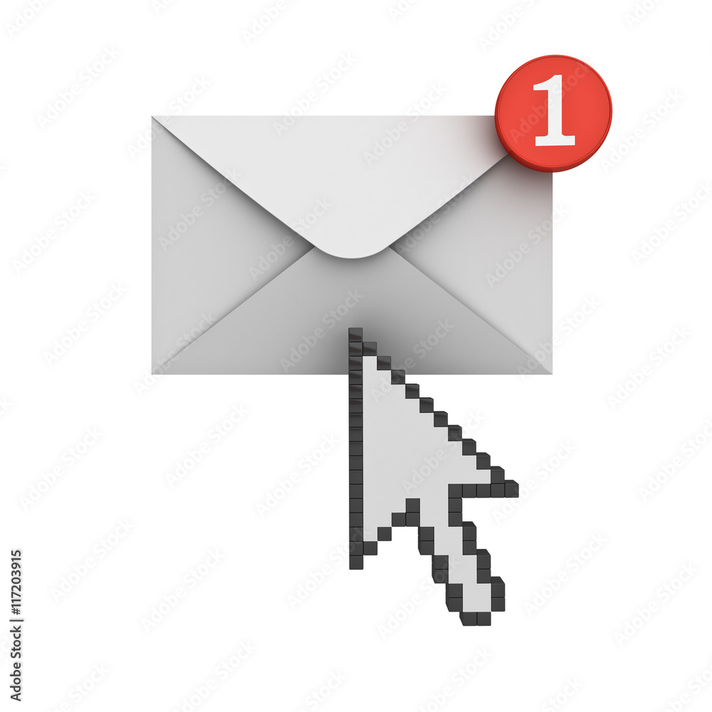 Aufkleber Arrow cursor clicking E mail notification one new email message in the inbox concept isolated on white background with shadow