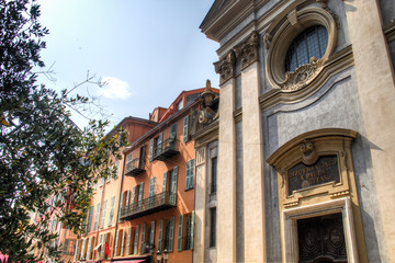 Facades of a church in Nice on the French Riviera
