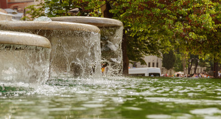 Water in a Fountain Flowing with a Slow Shutter