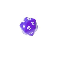 Purple twenty sided dice for board games