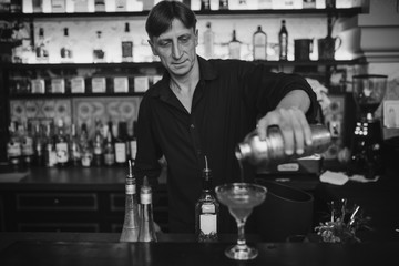 Barman at work in the pub
