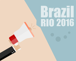 Vector Hand Holding Megaphone with Brazil Rio 2016 Announcement