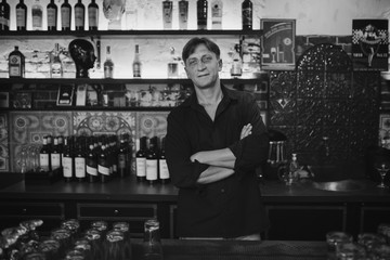 Barman at work in the pub