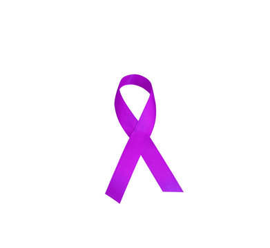 Ribbons of lavender, the concept of the world day of fight against cancer. Purple ribbon isolated on white background.