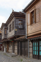 NESSEBAR, BULGARIA, JUNY 20, 2016: architectural solutions Nessebar old town buildings. residential quarter.