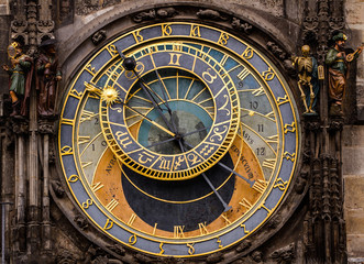 Historical medieval astronomical Clock in Prague on Old Town Hall .Czech Republic.