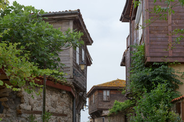 NESSEBAR, BULGARIA, JUNY 20, 2016: architectural solutions Nessebar old town buildings. residential quarter.