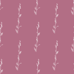 Vector seamless pattern with hand drawn floral elements. Pink botanical background. Fabric pattern