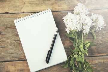 flowers and notepad