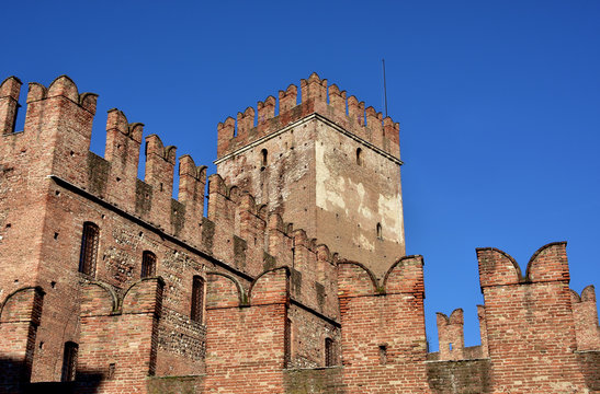 Castelvecchio tower and walls in Verona