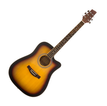 Wooden Classical Acoustic Guitar. Sunburst Finish. Isolated on a White Background