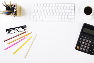 White office desktop with objects