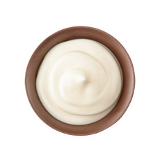 Bowl of fresh cream isolated on white