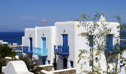 Beautiful architecture building exterior on Mykonos island, Greece