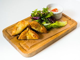 Chicken Pot-Pie dinner with fresh bread and salad.